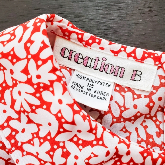 Vintage Peter Pan Collar Floral Red White Print Short Sleeve Blouse Top Size 12 - Picture 4 of 5